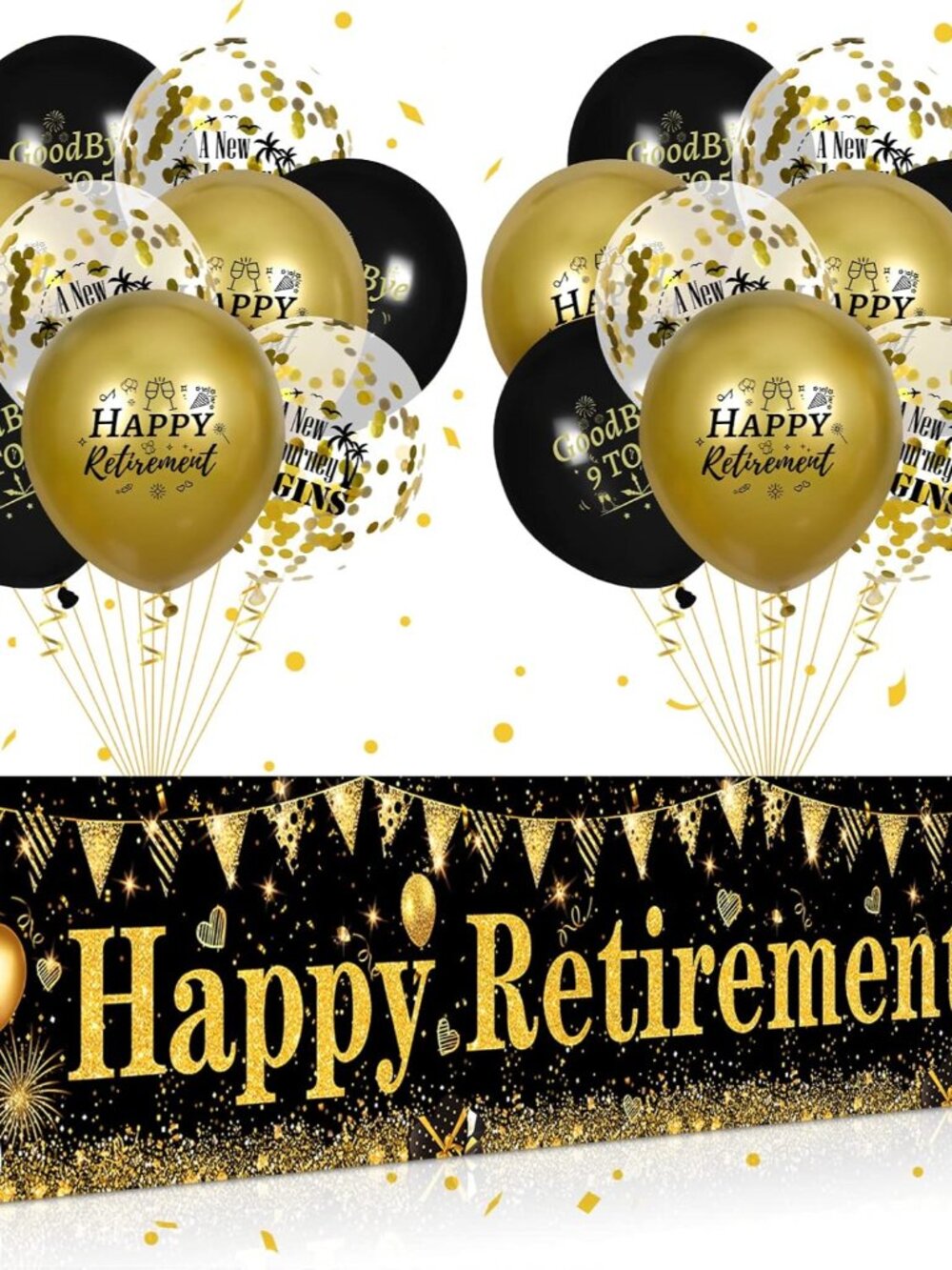 Retirement Party Decorations Black Gold Happy Retirement Banner and 18pcs Balloo